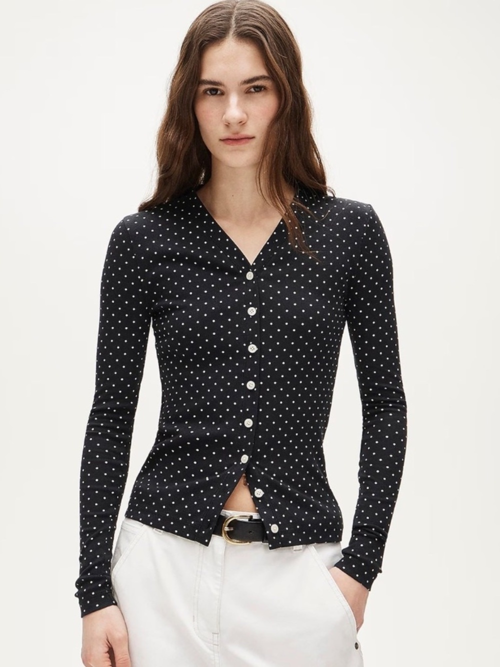NWT J.Crew Lightweight rib high V-neck cardigan top in dot print